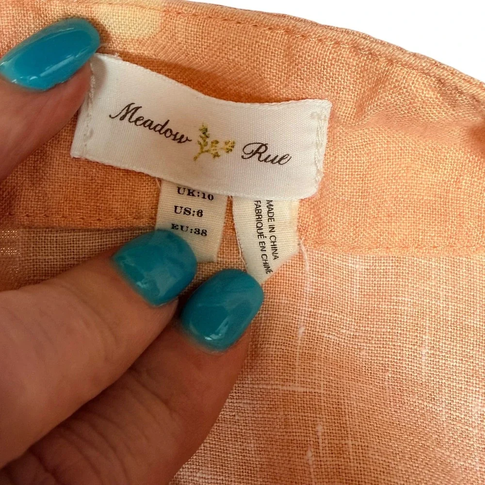 Meadow Rue Skirt Womens 6 Orange Bird Print Linen A-Line Midi Anthropologie Boho